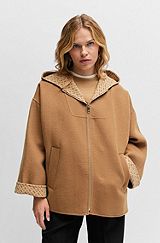 Wool-blend coat with monogram-jacquard interior, Beige