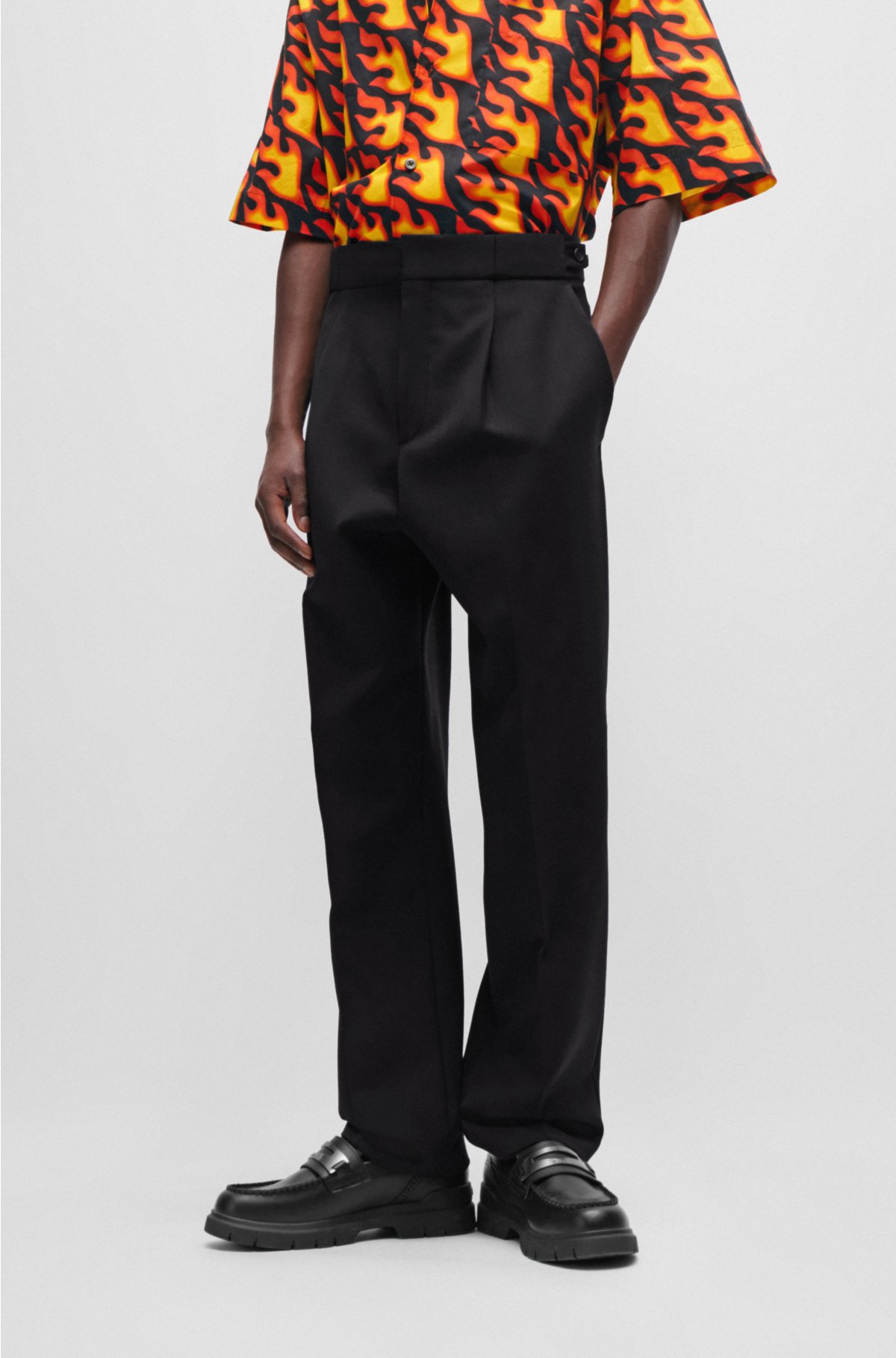 Modern-fit suit in performance-stretch structured canvas, Black