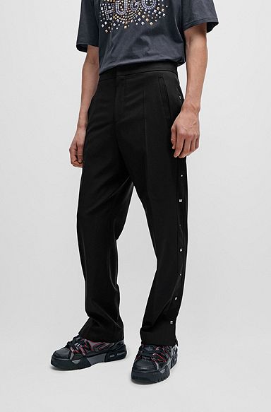 Slim-fit trousers with studded side seams, Black