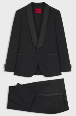 Slim-fit evening suit in stretch twill, Black