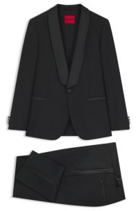 Slim-fit evening suit in stretch twill, Black