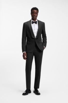 Slim-fit evening suit in stretch twill, Black