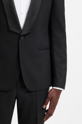 Slim-fit evening suit in stretch twill, Black