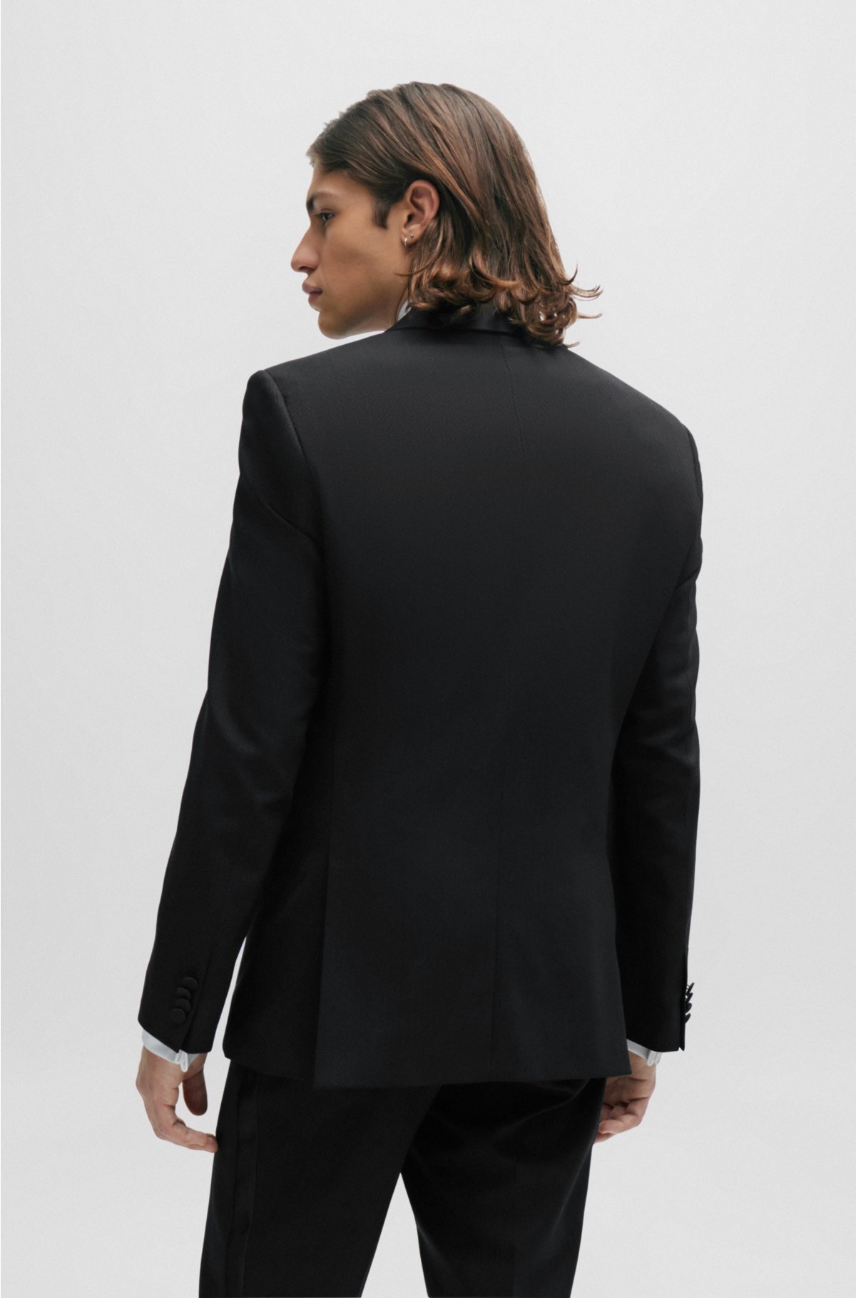 Slim-fit evening suit in stretch twill, Black