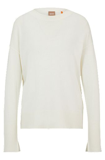 Pullover mit Rundhalsausschnitt und Schlitzen an den Ärmelbündchen, Weiß