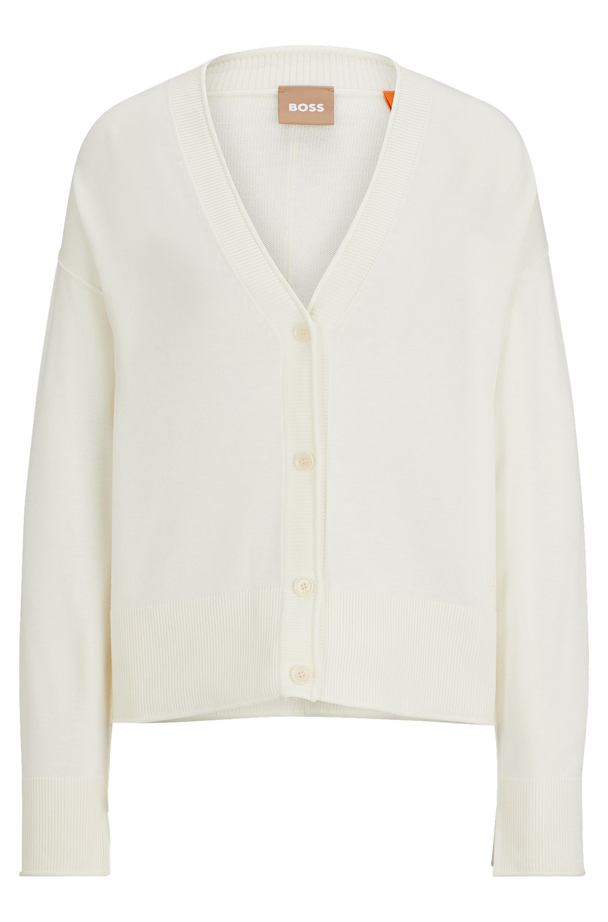Regular-fit cardigan with button front, White