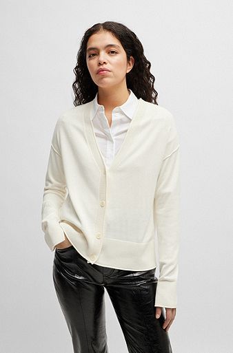 Regular-fit cardigan with button front, White