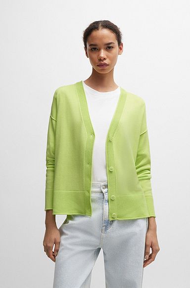 Regular-fit cardigan with button front, Neon Green