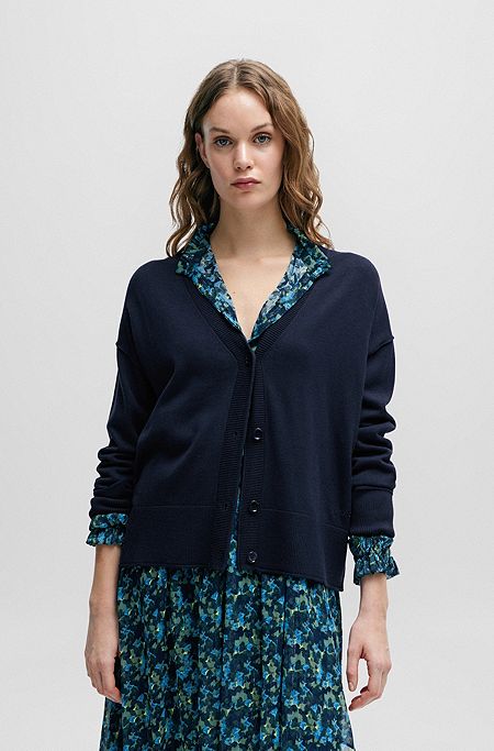 Regular-fit cardigan with button front, Dark Blue