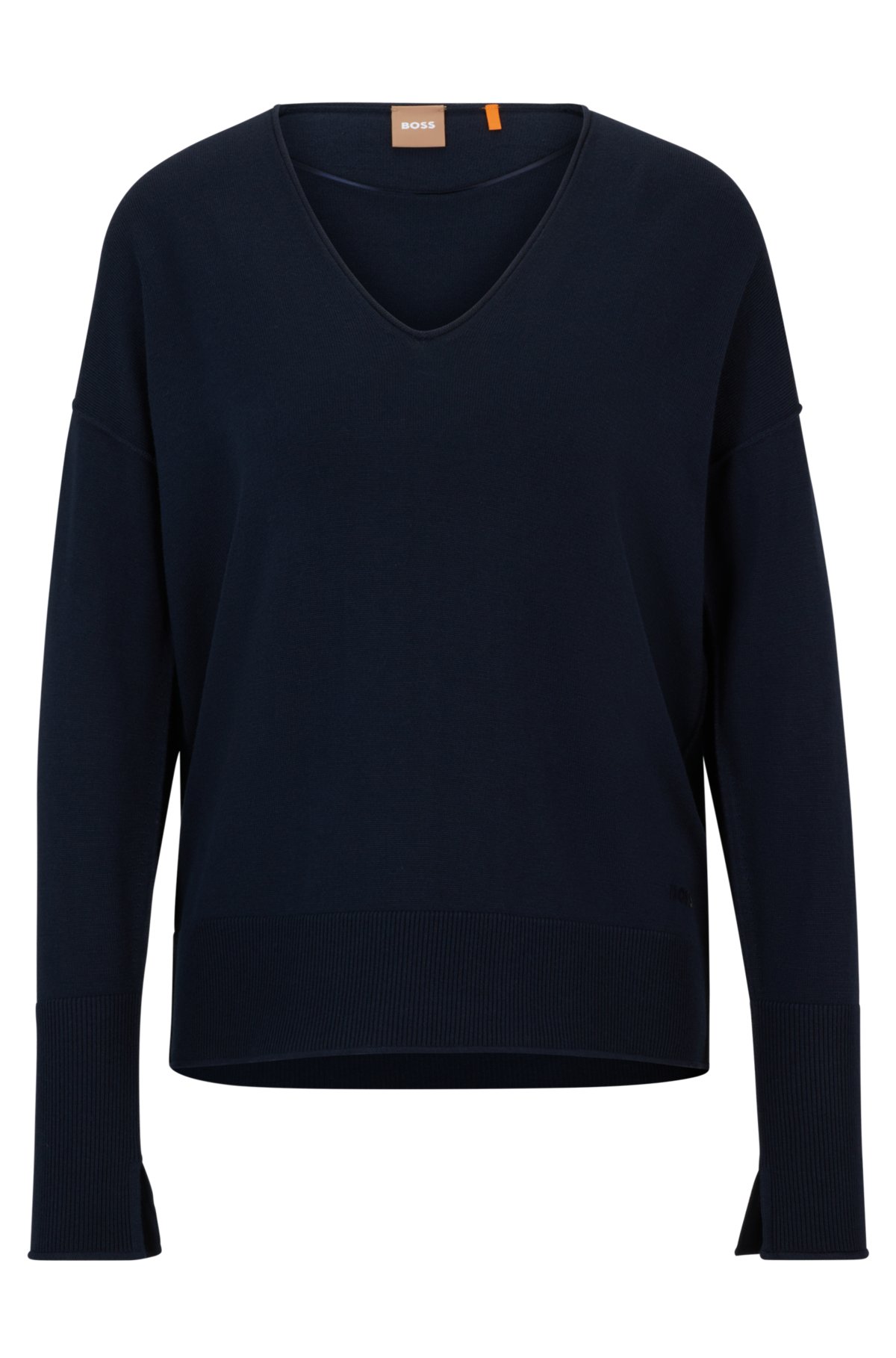 Regular-fit sweater with V neckline, Dark Blue