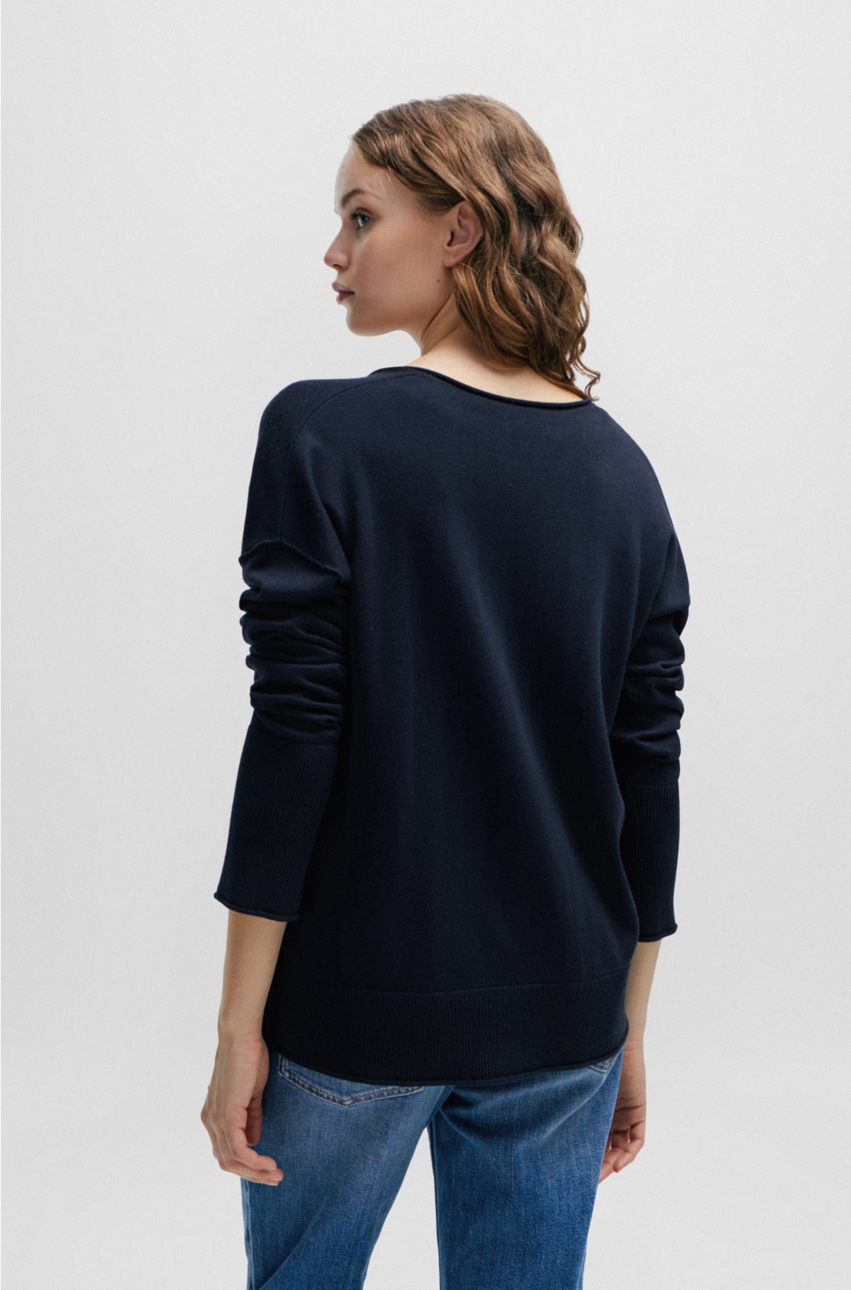 Regular-fit sweater with V neckline, Dark Blue