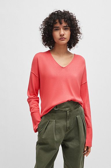 Regular-fit trui met V-halslijn, Pink