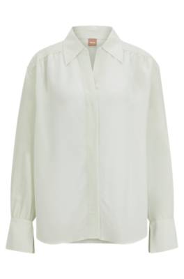 Hugo Boss Relaxed-fit Blouse With Concealed Placket And Point Collar In Green