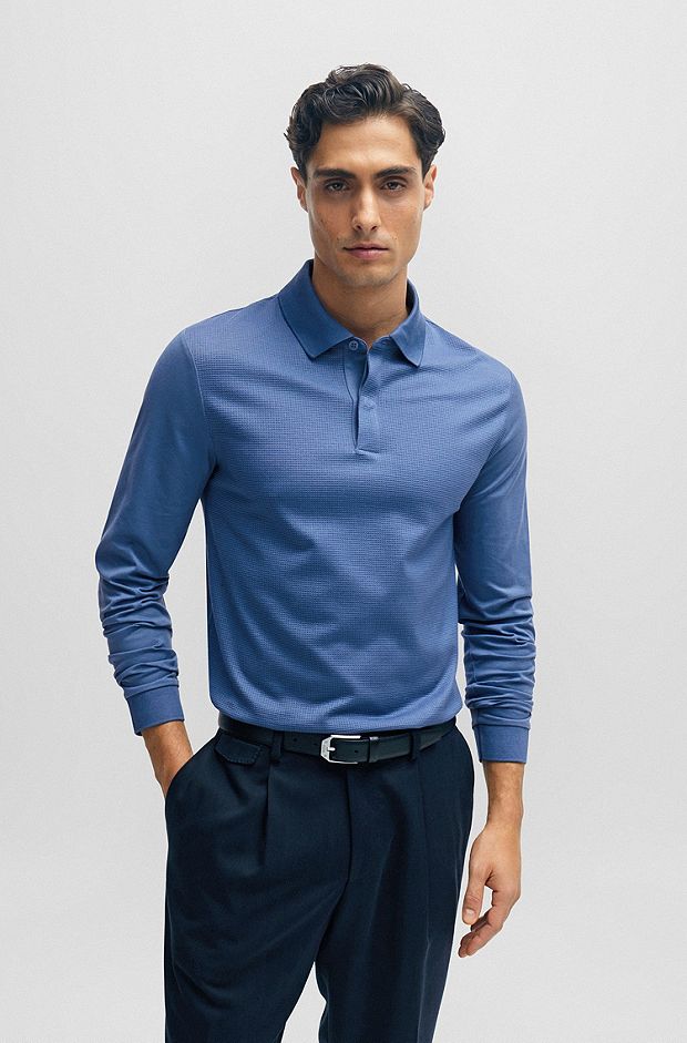 Cotton-blend slim-fit polo shirt with mercerised finish, Blue