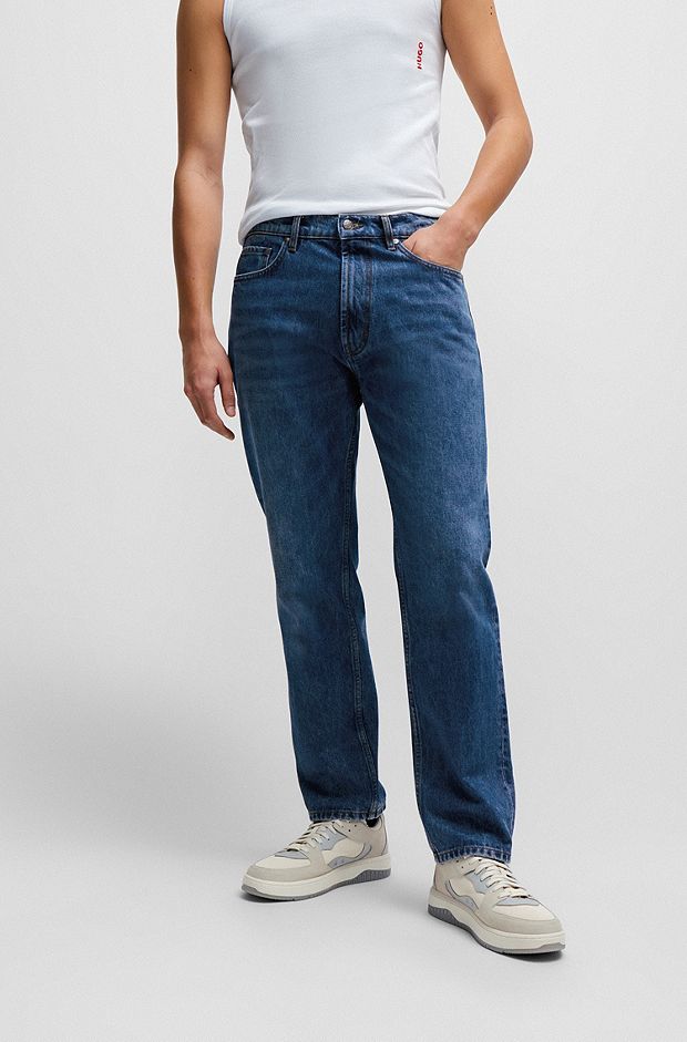 Regular-fit jeans van stevig blauw denim, Blauw
