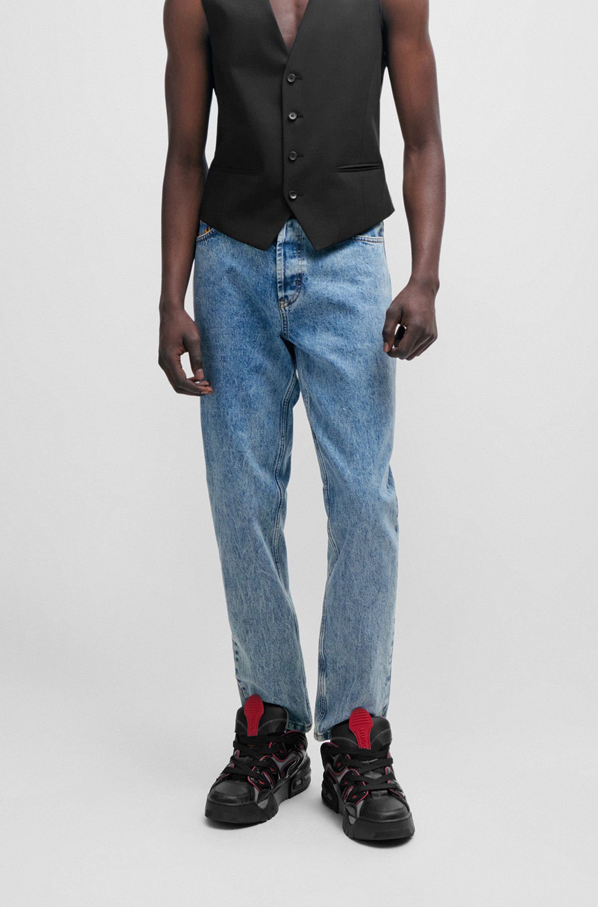 Tapered-fit jeans in blue rigid denim, Blue