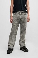 Schwarze Loose-Fit Jeans aus festem Denim mit gebleichter Waschung, Grau