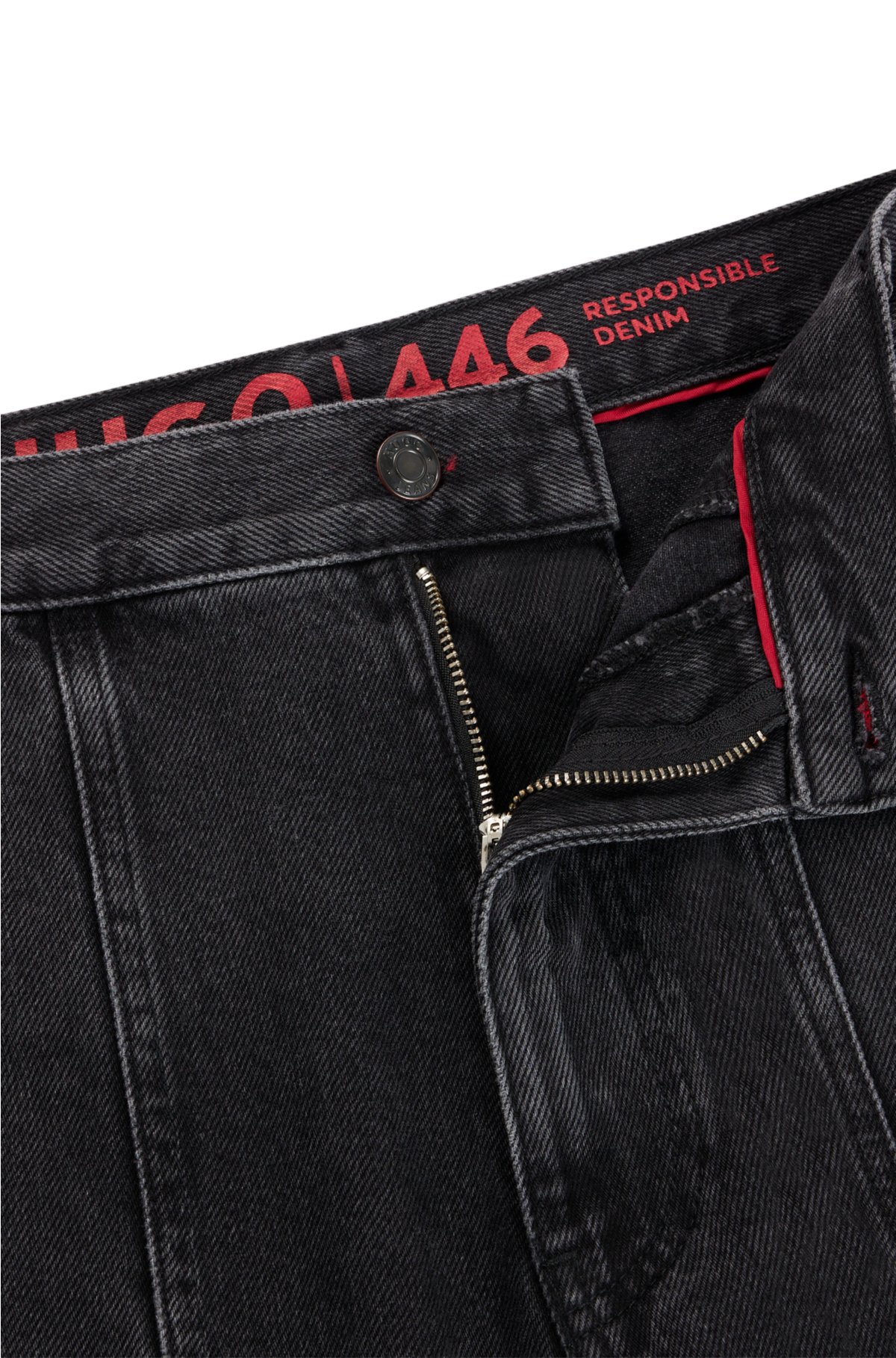 Loose-fit jeans in black denim with adjustable hems, Dark Grey