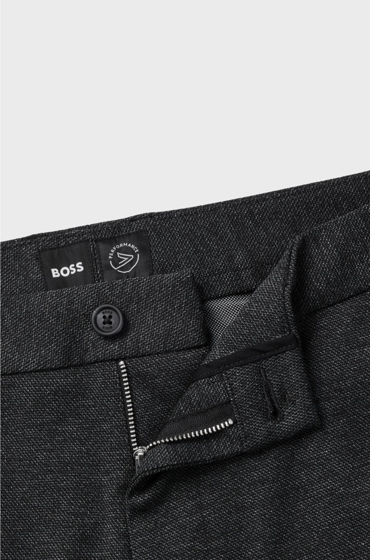 Slim-fit trousers in structured performance-stretch material, Black