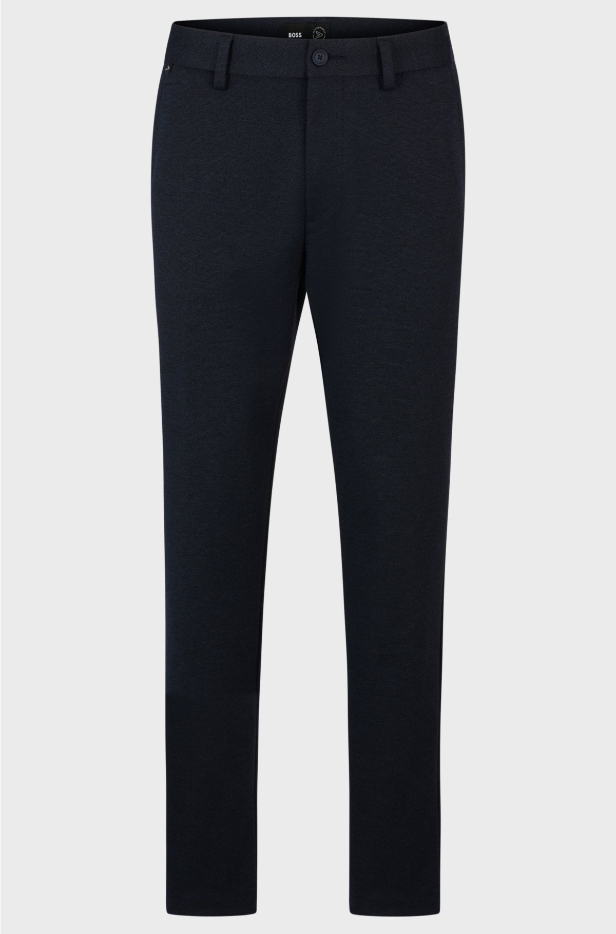 Slim-fit trousers in structured performance-stretch material, Dark Blue