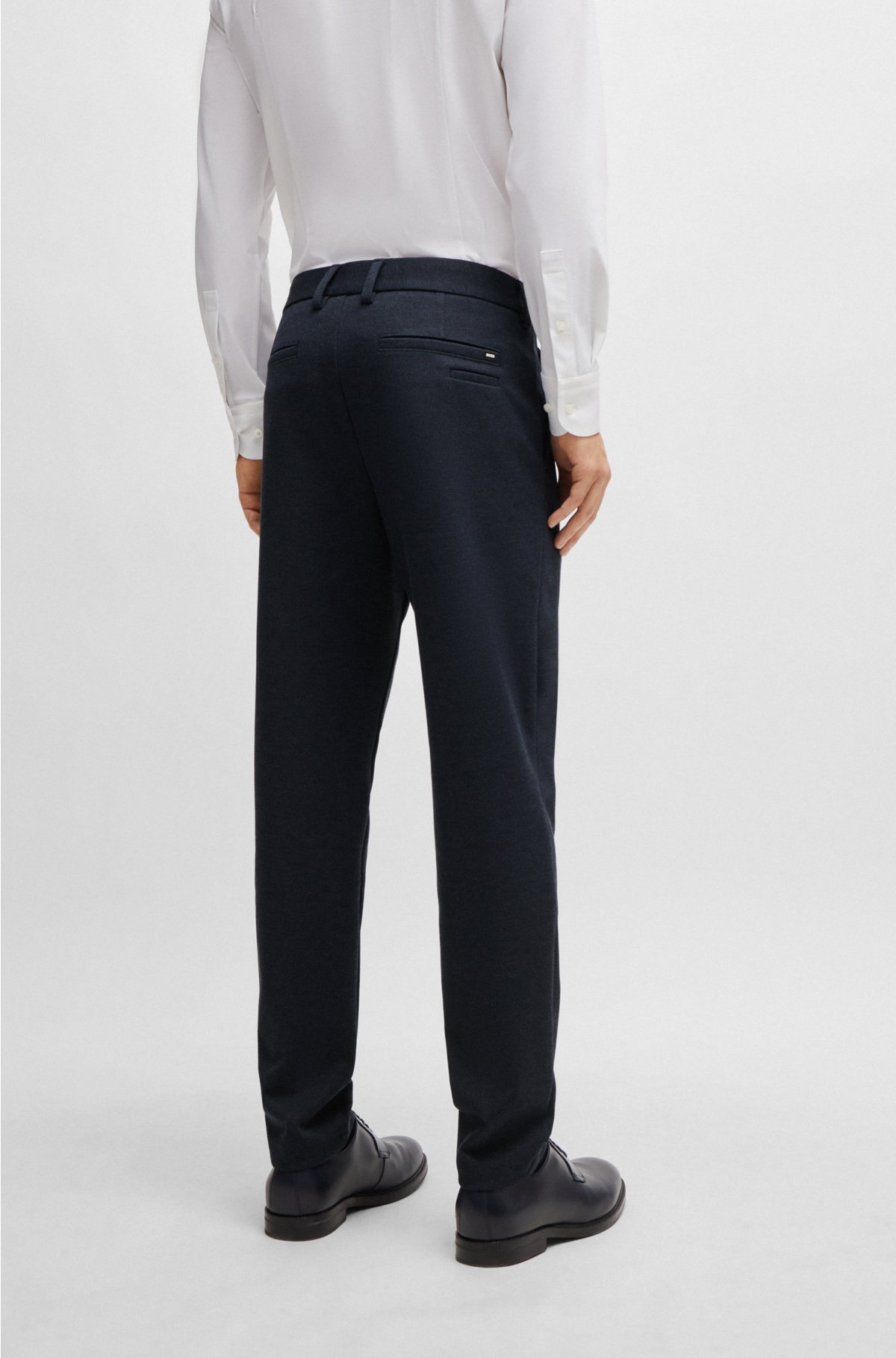 Slim-fit trousers in structured performance-stretch material, Dark Blue