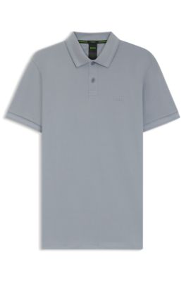 Cotton-piqu&eacute; regular-fit polo shirt with tonal logo, Grey