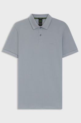 Cotton-piqu&eacute; regular-fit polo shirt with tonal logo, Grey