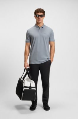 Cotton-piqu&eacute; regular-fit polo shirt with tonal logo, Grey