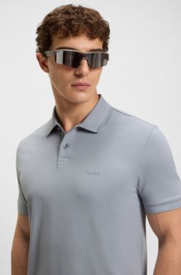 Cotton-piqu&eacute; regular-fit polo shirt with tonal logo, Grey