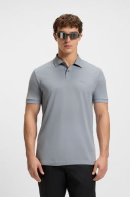 Cotton-piqu&eacute; regular-fit polo shirt with tonal logo, Grey