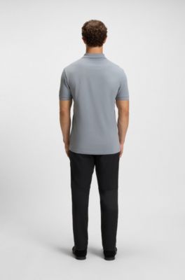 Cotton-piqu&eacute; regular-fit polo shirt with tonal logo, Grey