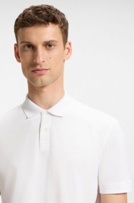 Cotton-piqu&eacute; regular-fit polo shirt with tonal logo, White