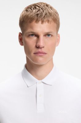 Cotton-piqu&eacute; regular-fit polo shirt with tonal logo, White