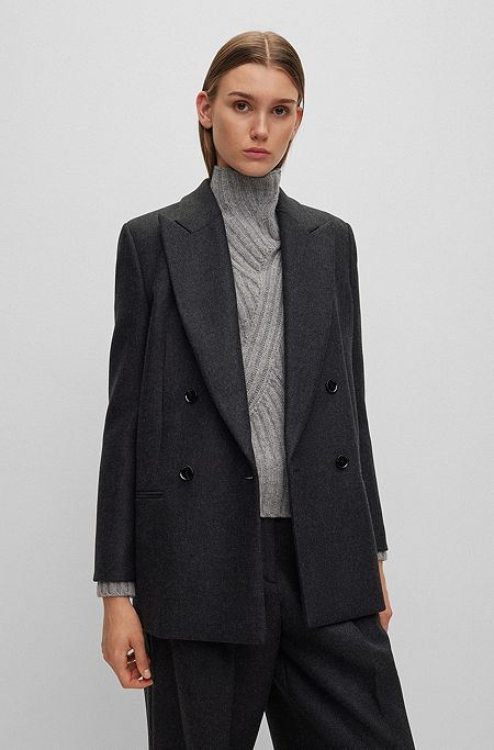 Regular-fit jacket in wool-blend twill, Dark Grey