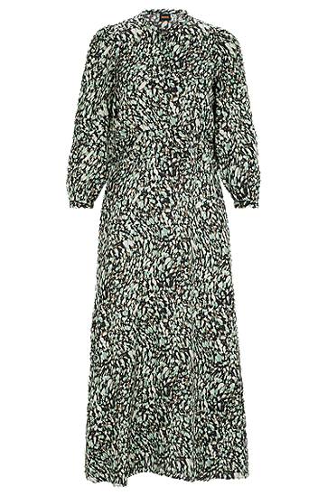 Long-sleeved dress in printed canvas with buttoned placket, Hugo boss