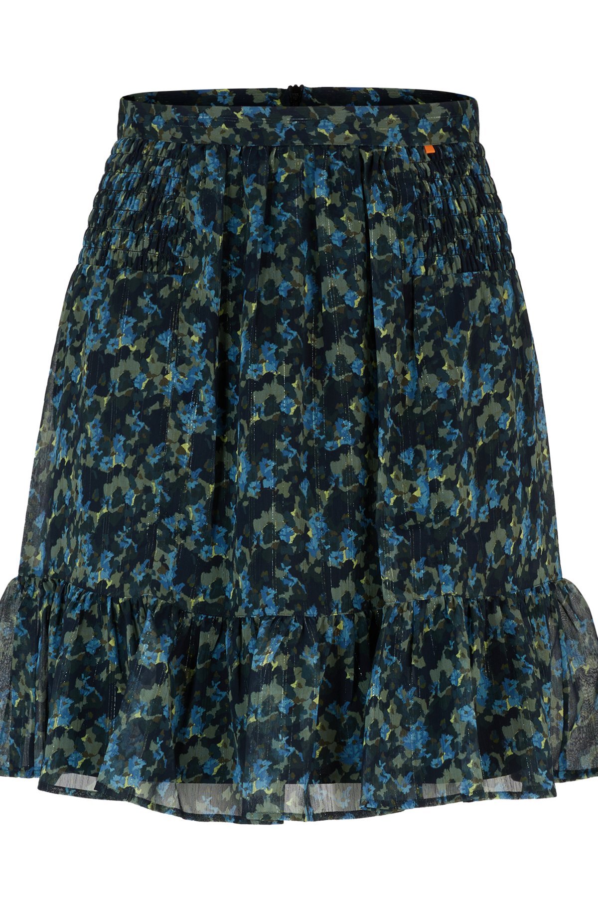 Seasonal-print mini skirt with volant hem, Patterned