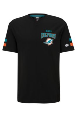 Hugo Boss Boss X Nfl Cotton-blend T-shirt With Collaborative Branding In Dolphins