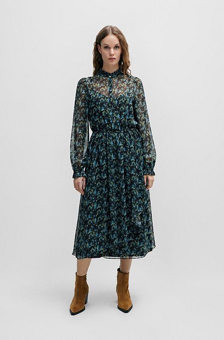 디지털 프린트 레귤러 핏 미디 드레스, 패턴