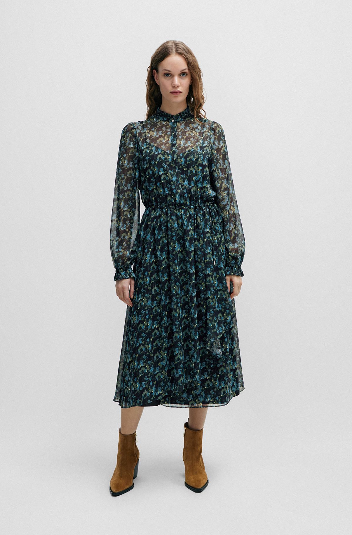 Regular-fit midi-jurk met digitale print, Bedrukt