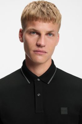 Slim-fit polo van stretchkatoen met piqu&eacute;structuur, Zwart