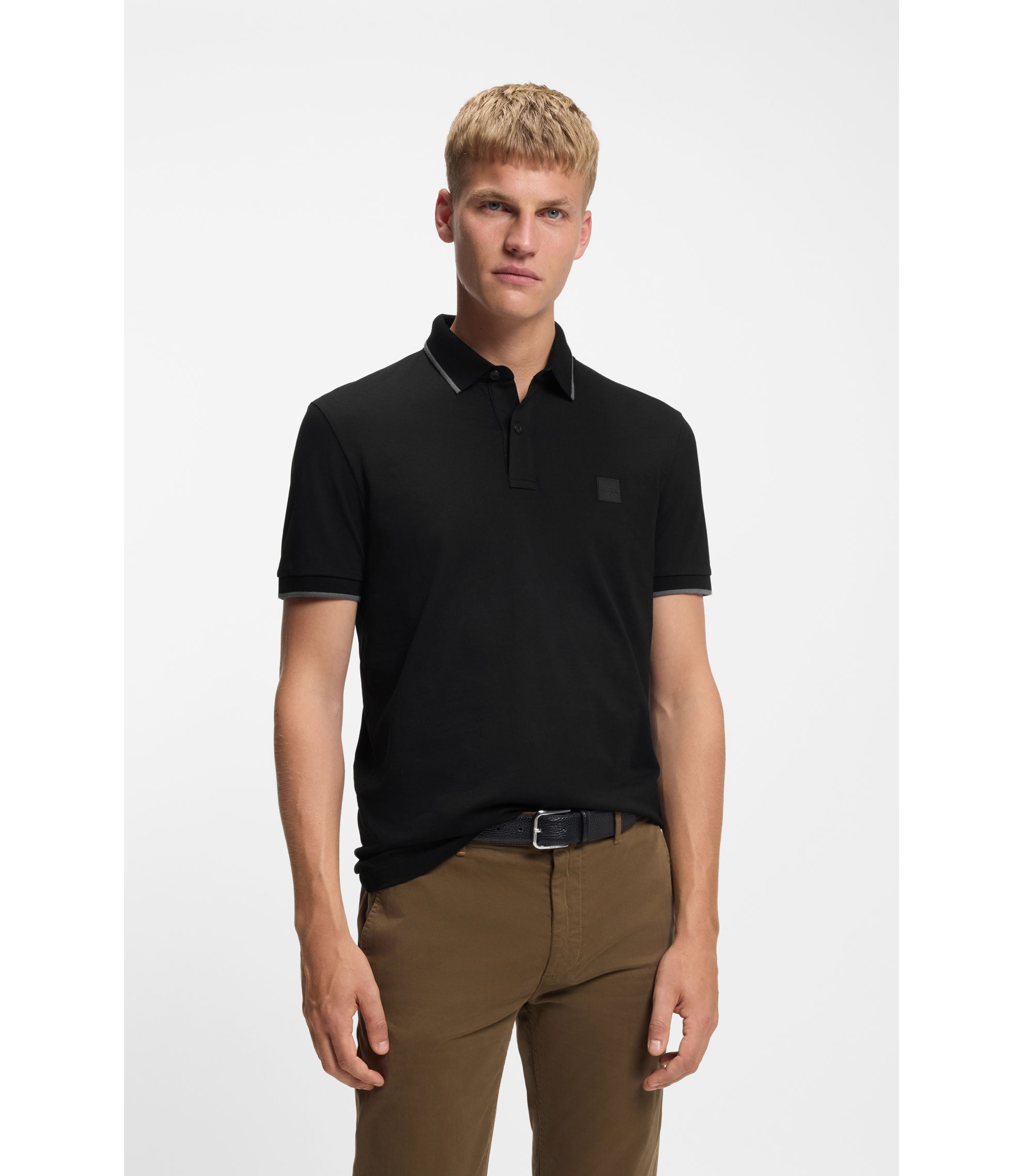 BOSS Slim-fit polo shirt in stretch-cotton piqué Black