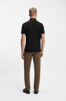 Polo Slim en piqu&eacute; de coton stretch, Noir