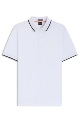 Slim-fit polo shirt in stretch-cotton piqu&eacute;, White