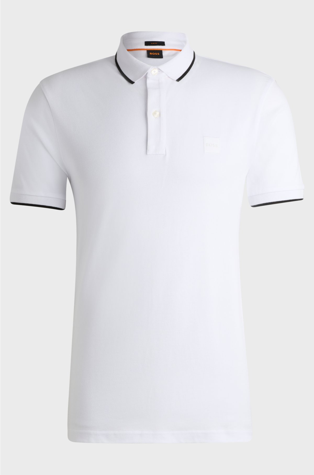 Slim-fit polo shirt in washed stretch-cotton piqué, White