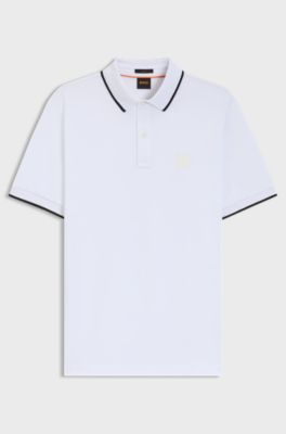 Slim-fit polo shirt in stretch-cotton piqu&eacute;, White