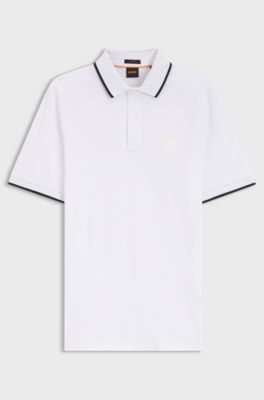Slim-fit polo shirt in stretch-cotton piqu&eacute;, White