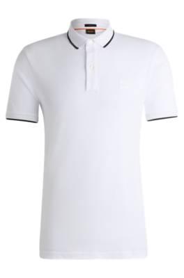 Hugo Boss Slim-fit Polo Shirt In Washed Stretch-cotton Piqué In White