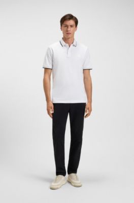 Slim-fit polo shirt in stretch-cotton piqu&eacute;, White