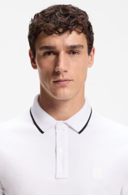 Slim-fit polo shirt in stretch-cotton piqu&eacute;, White