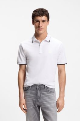 Slim-fit polo shirt in stretch-cotton piqu&eacute;, White